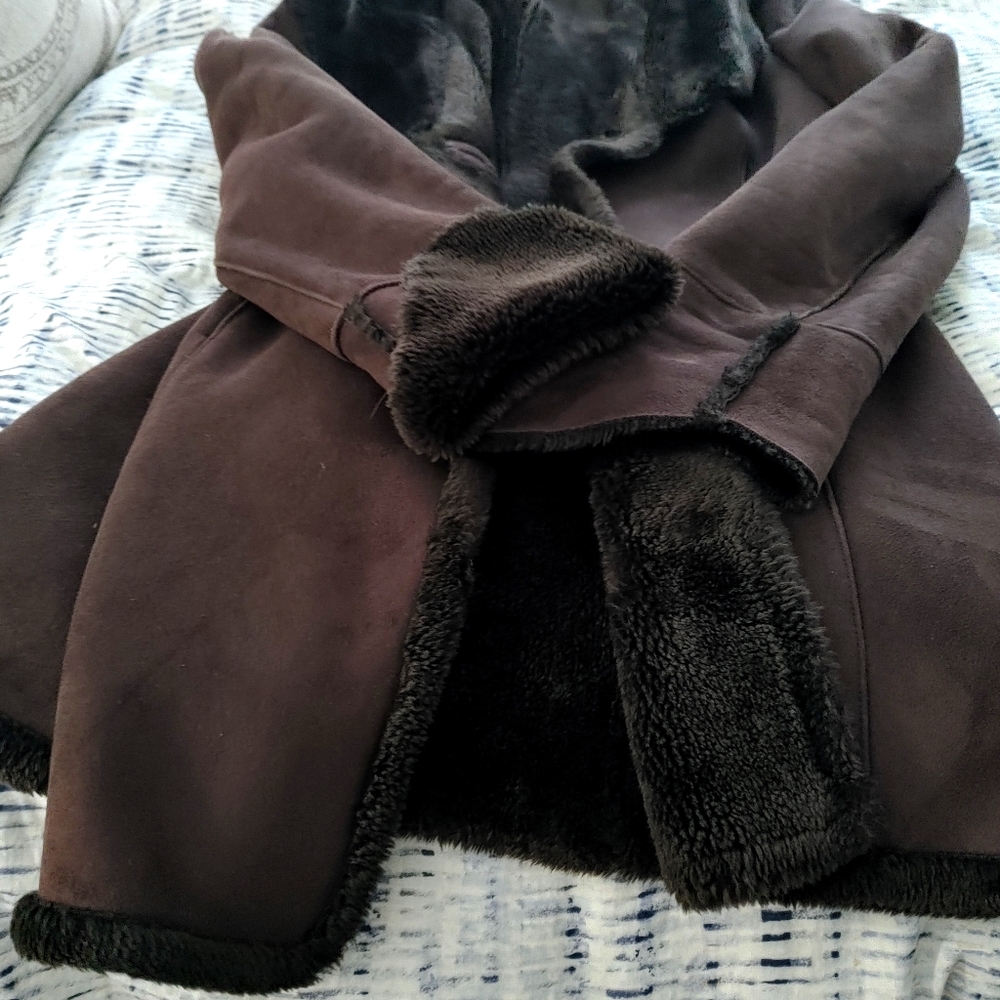 Brown suede coat by Calvin Klein